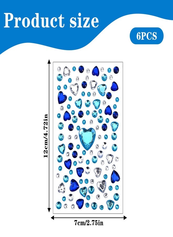 Gtziqa 6 Sheets Blue Hair Jewels Face Gems Stick on, Rhinestone Heart Face Jewels Stickers Self Adhesive Body Gem Glitter Heart Stickers Festival Makeup Gems for Women Body Eyes Nails Makeup Crafts - Image 2